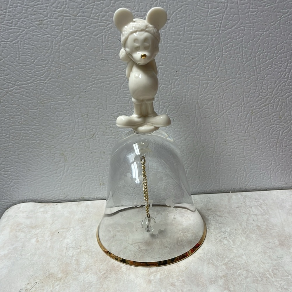 Disney Mickey Mouse Santa Lenox Porceline Glass Bell Figurine 1997 Christmas